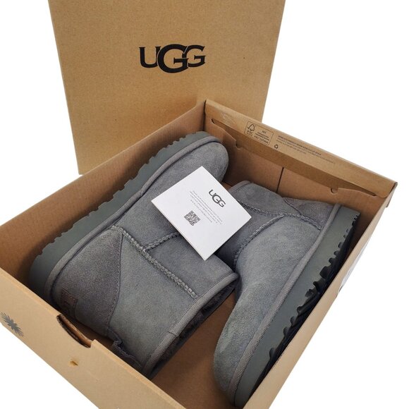 UGG Boots 7 Classic Mini II Genuine Fur Sheepskin Suede Winter Snow Shoes Gray - Picture 2 of 16